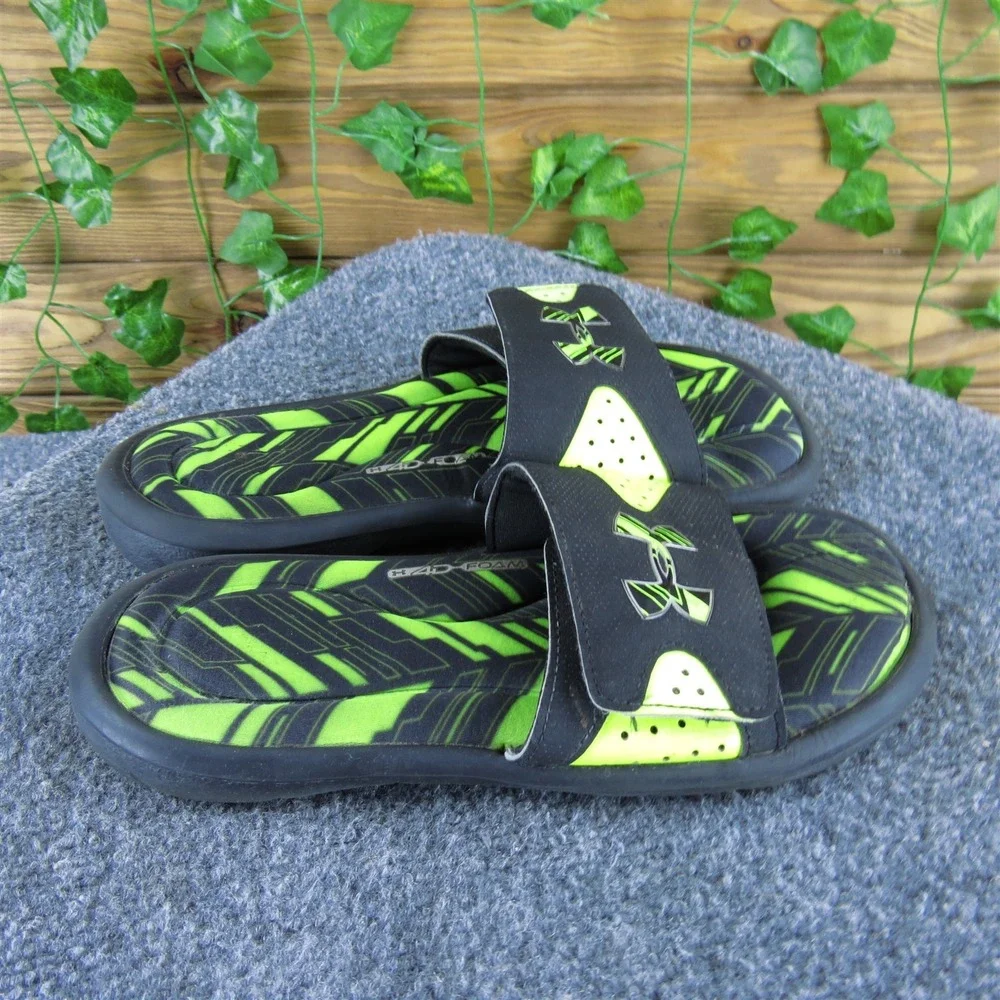 Under Armour Slide‎  Boys Y 5 Medium Sandal Green Synthetic Hook & Loop